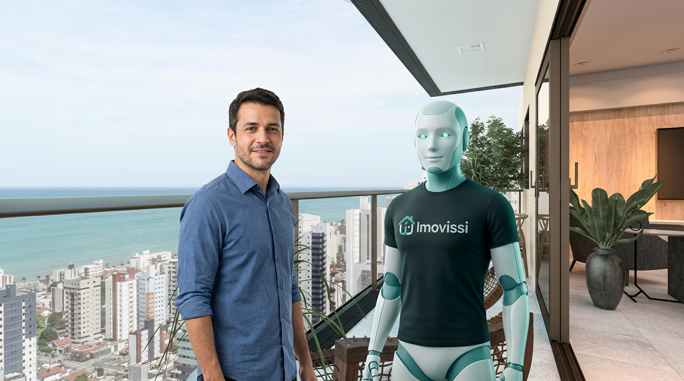 Corretor ao lado do assistente de IA da Imovissi