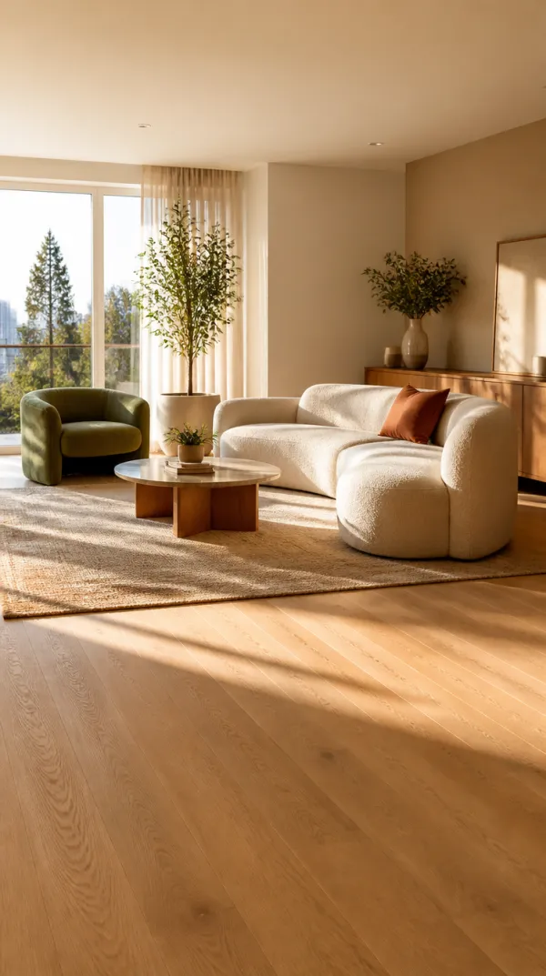 Sala de estar de um apartamento de 120 m² no Bigorrilho, em Curitiba